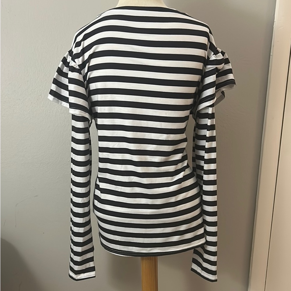 SOLD Source Unknown Black and White Ruffled Sailor Collar Blouse